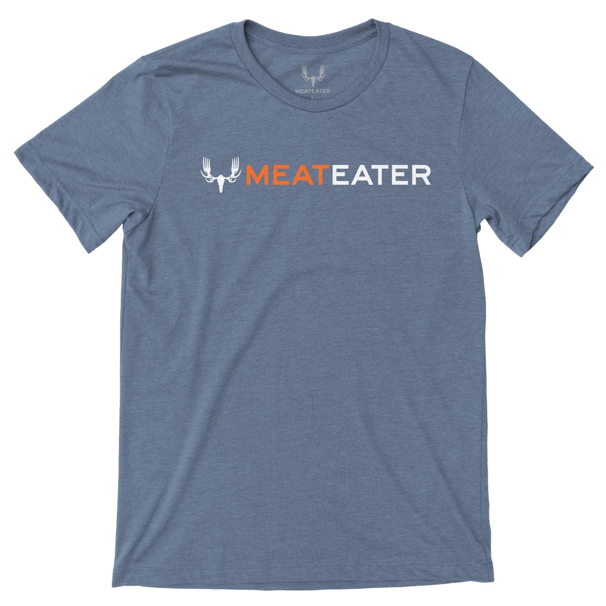 Light blue Meateater t-shirt with antler-fork logo.