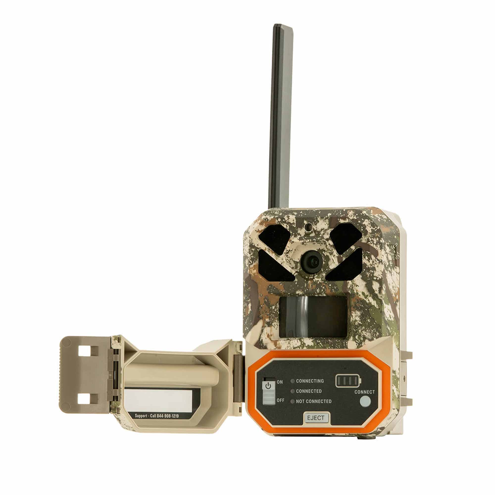 Camouflage hunting camera with a white background
