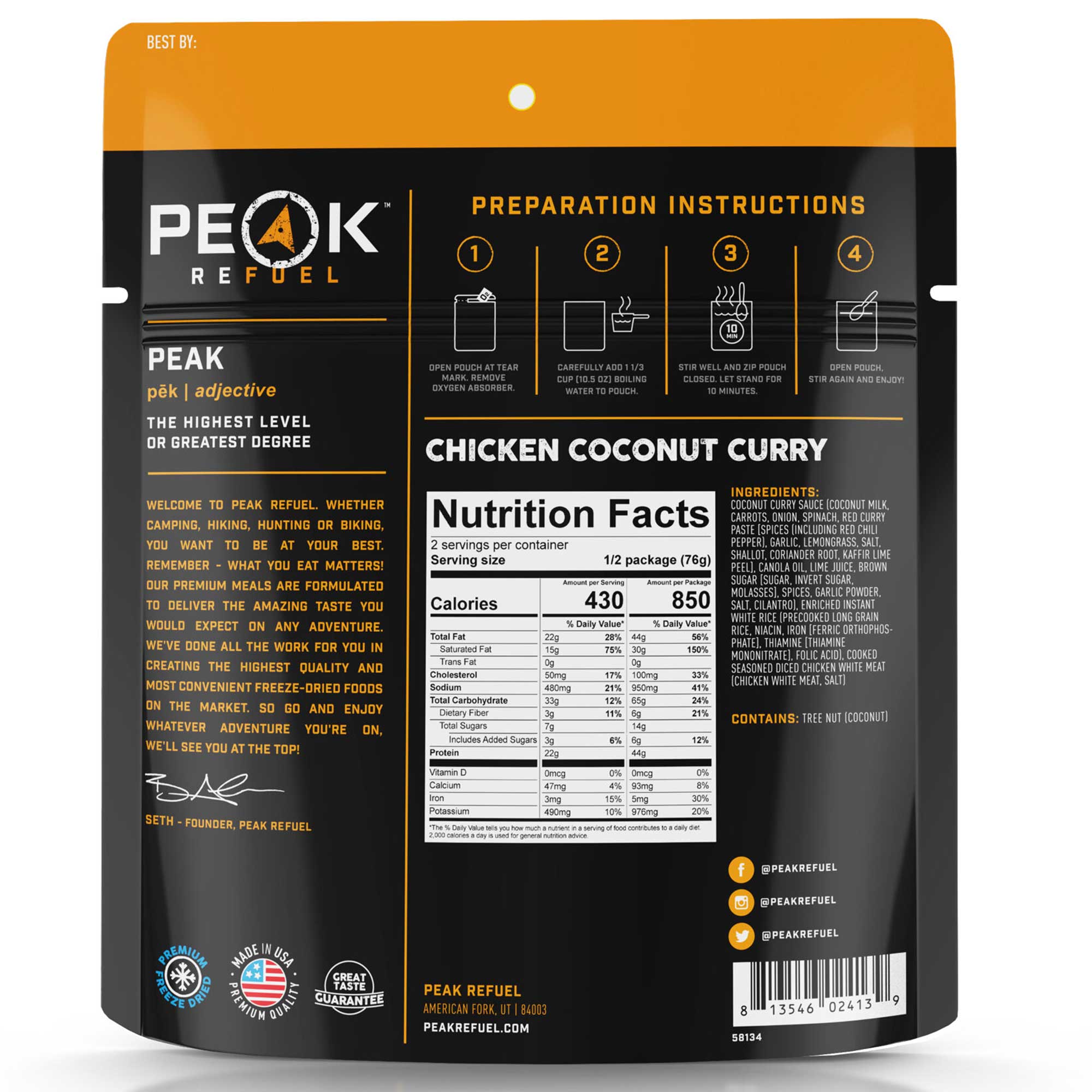 Peak Refuel Chicken Coconut Curry