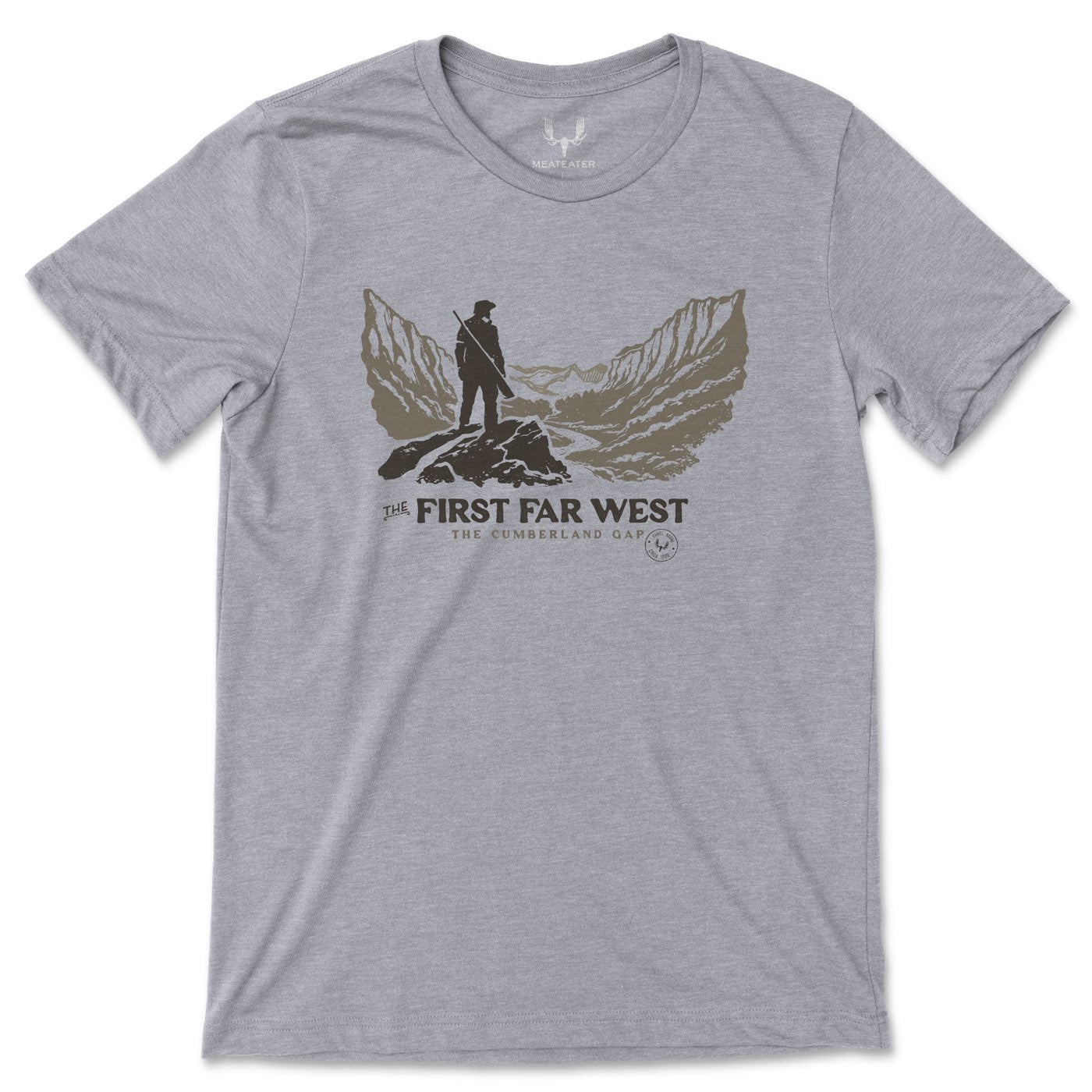 Gray t-shirt depicting the Cumberland Gap with text