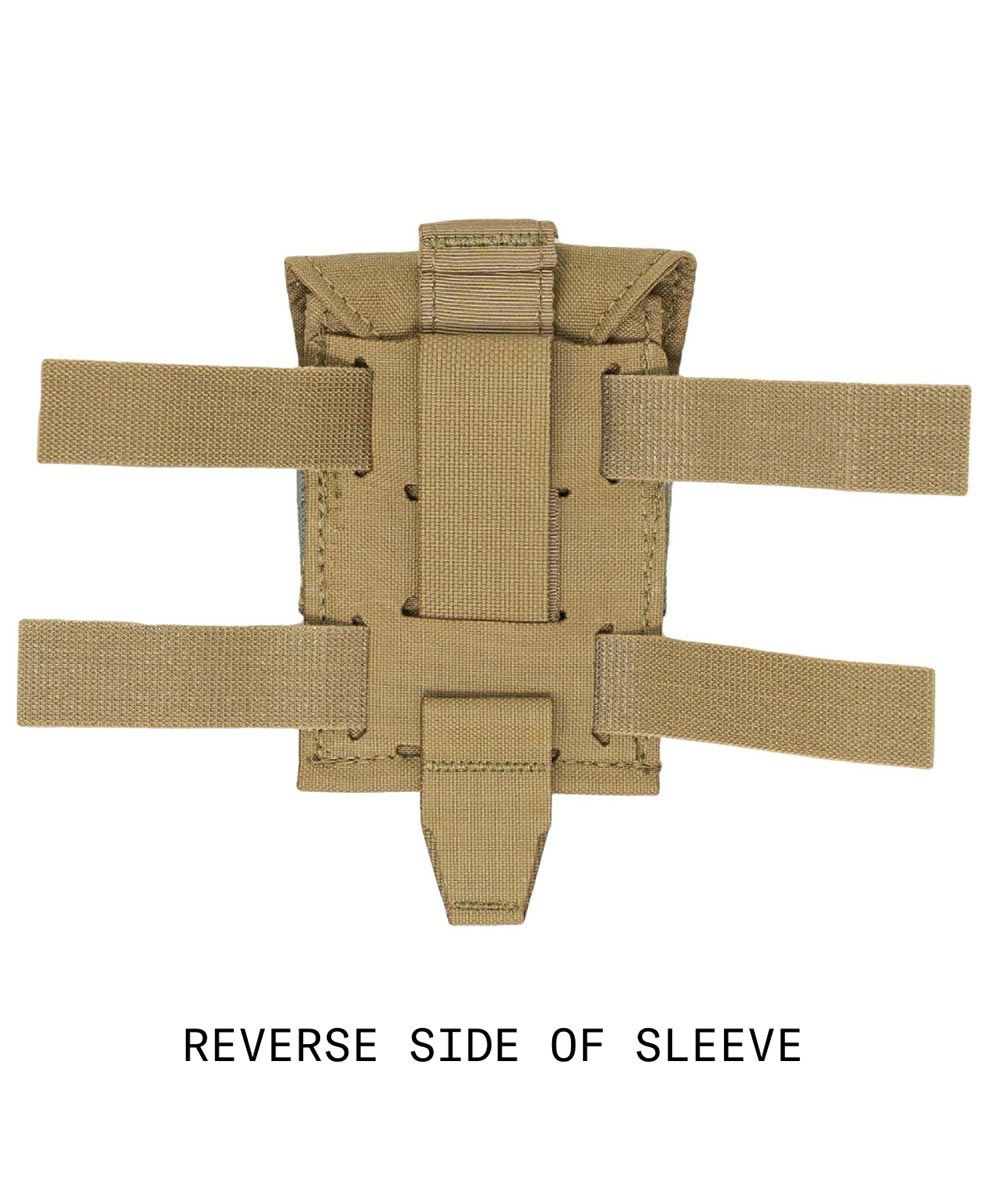 Coyote tactical sleeve, reverse side with MOLLE webbing.