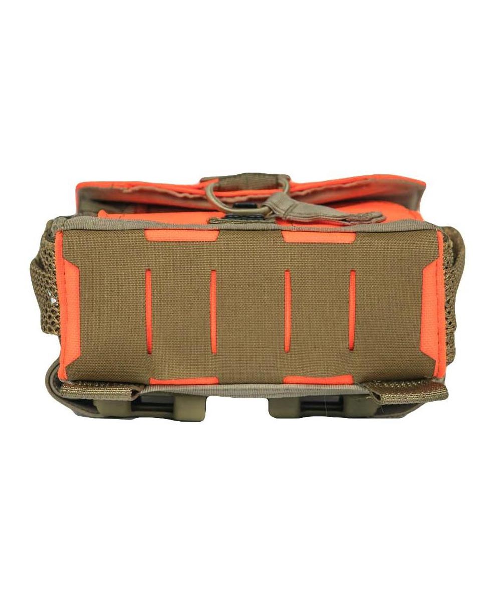 Coyote & orange tactical pouch with front laser-cut slots and mesh sides.
