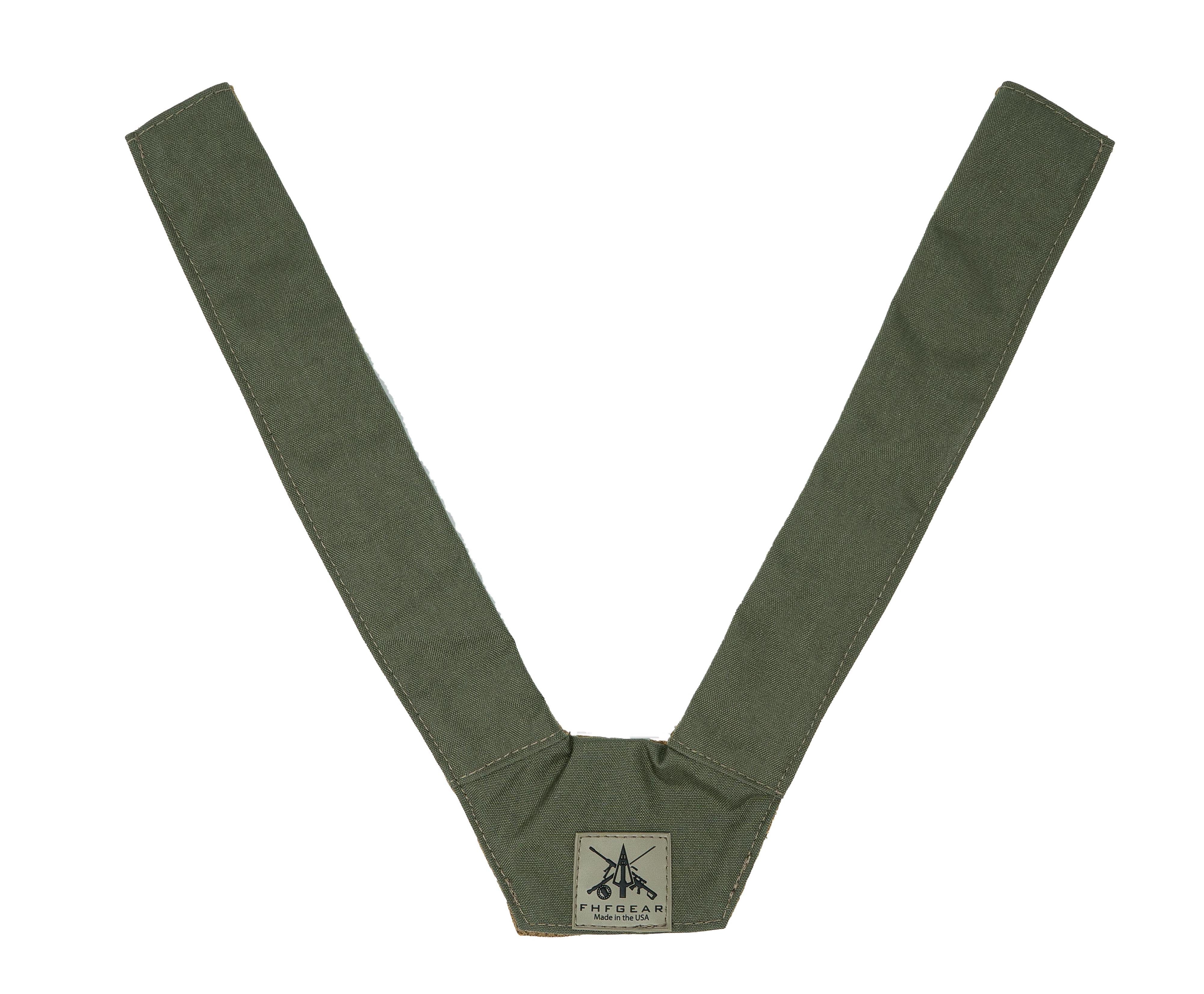 Olive green V-shaped fabric strap with FH GEAR logo patch.