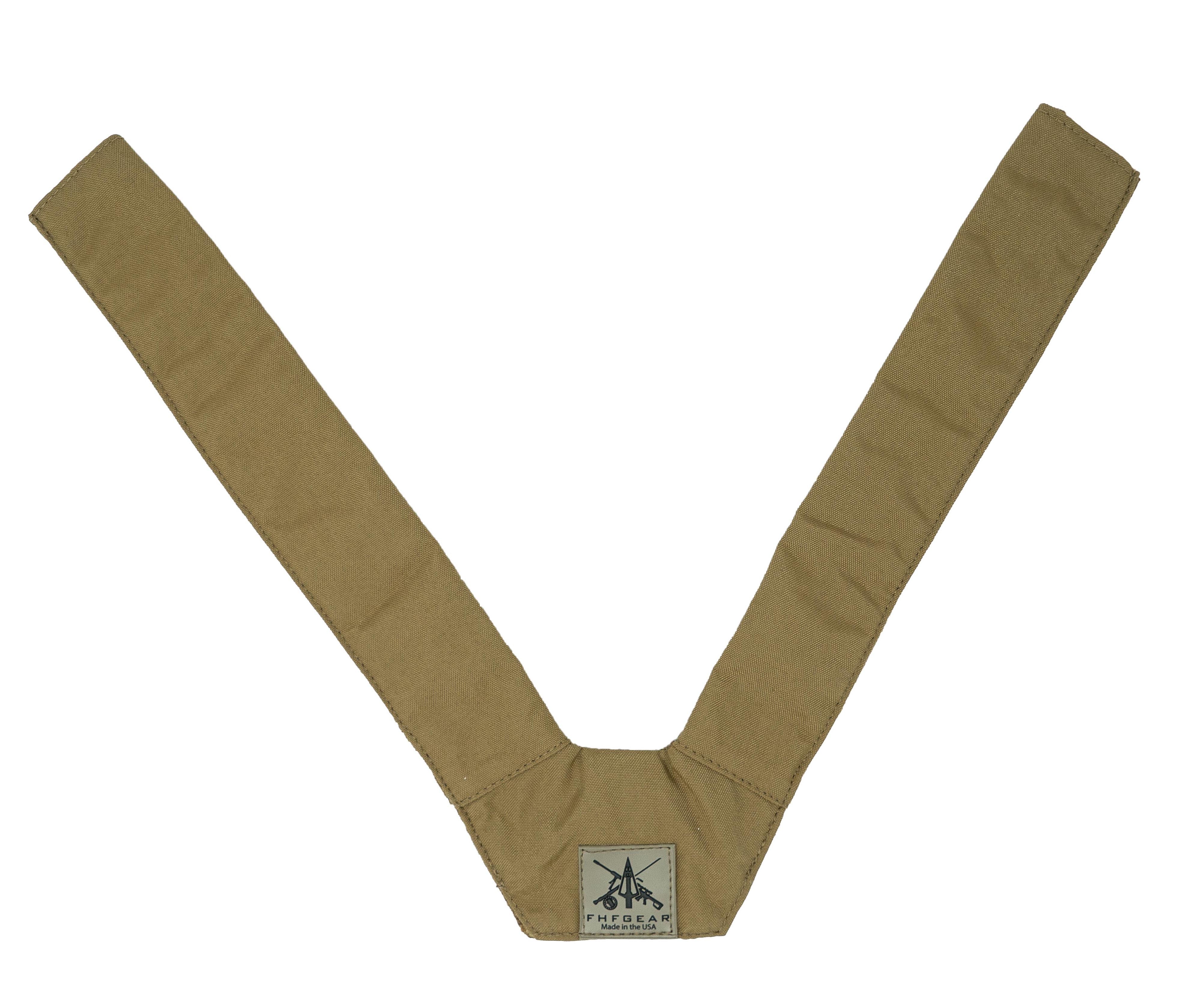 Tan FHF Gear V-shaped binocular harness strap with logo.