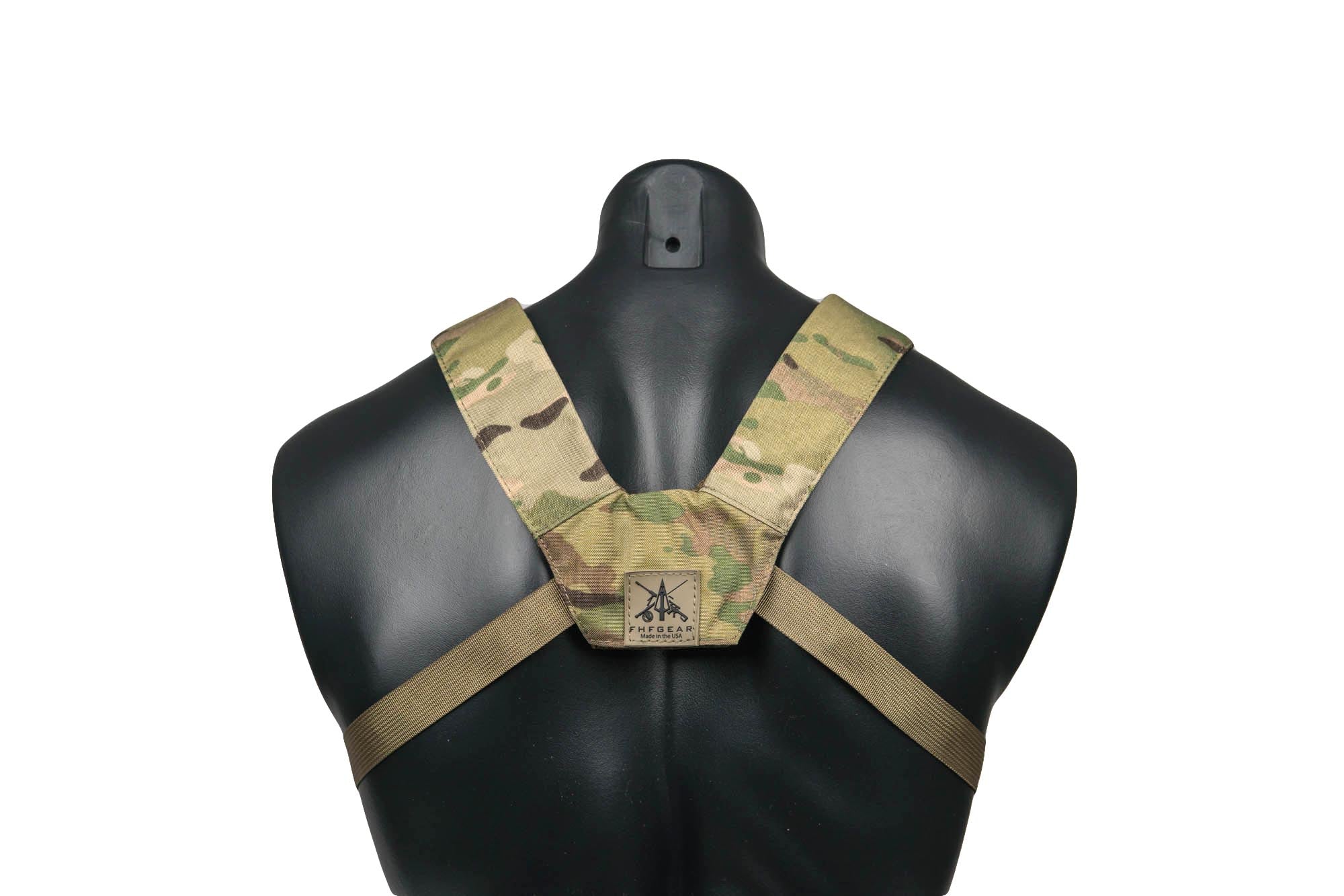 FHF GEAR Multicam Y-back harness with coyote brown straps.