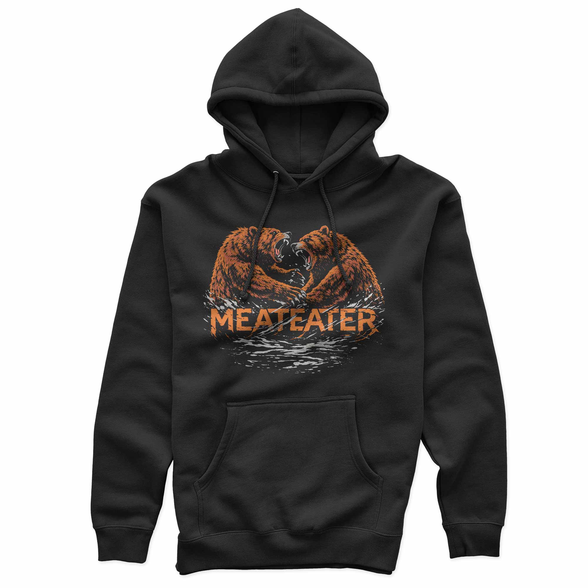 Black hoodie with bear graphic and 'MEATEATER' text on a white background