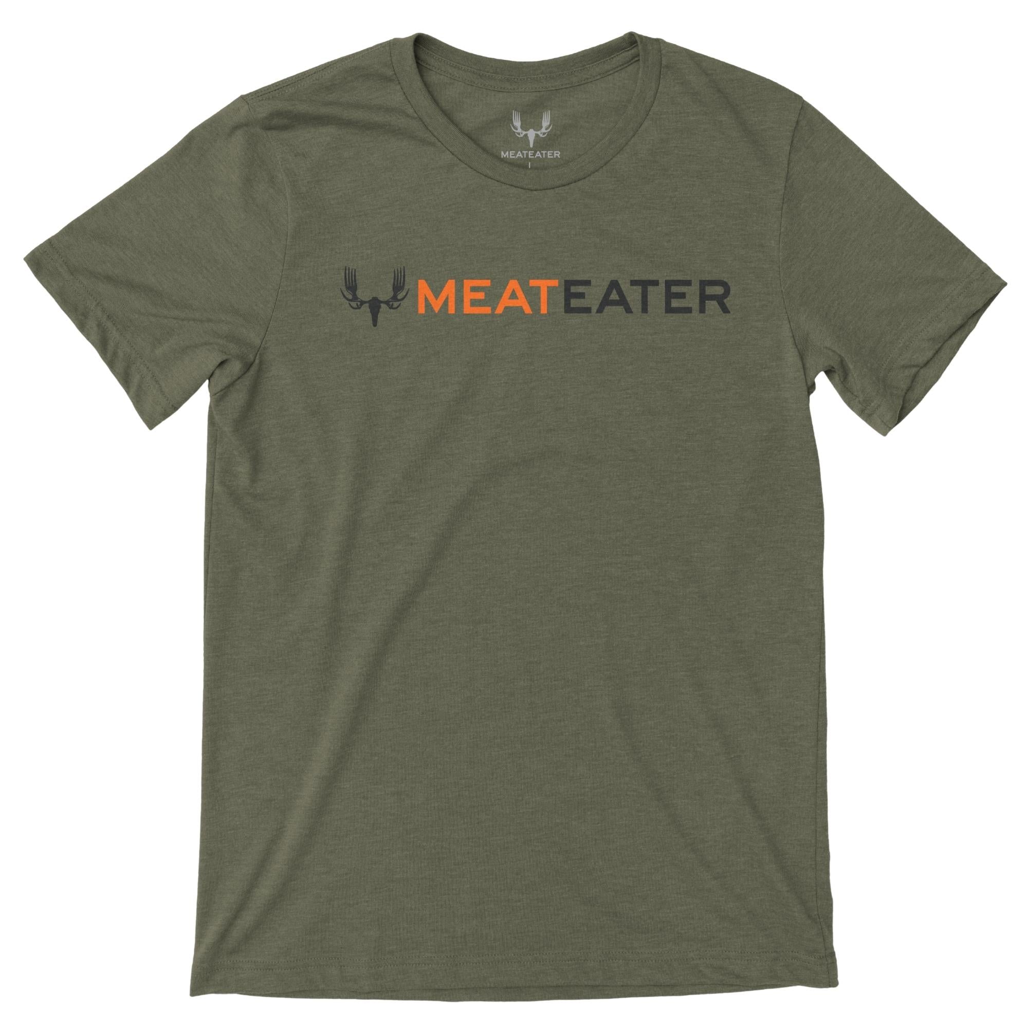 Military green Meateater t-shirt with antler-fork logo.