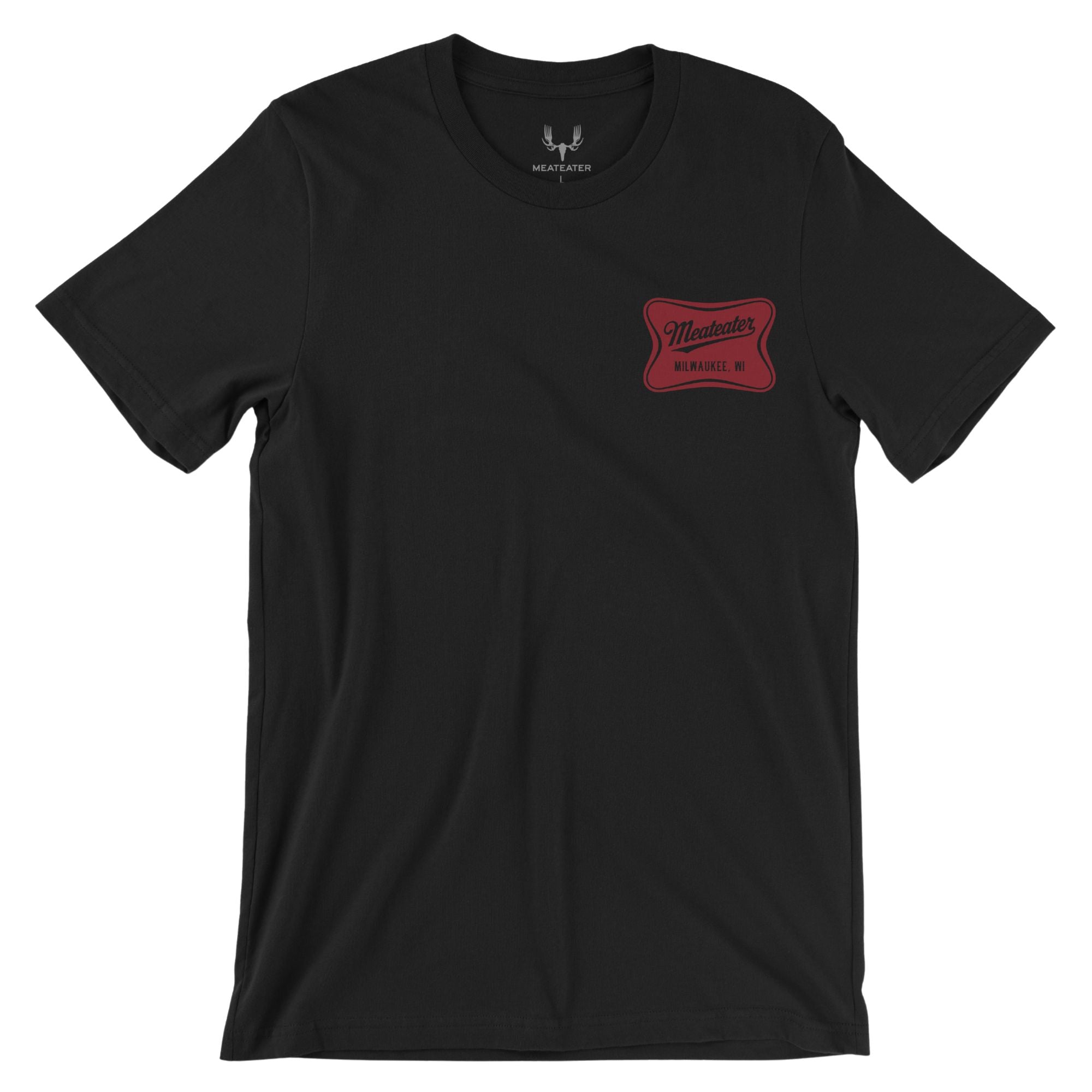 Black t-shirt featuring "MEATEATER MILWAUKEE" in a red square.