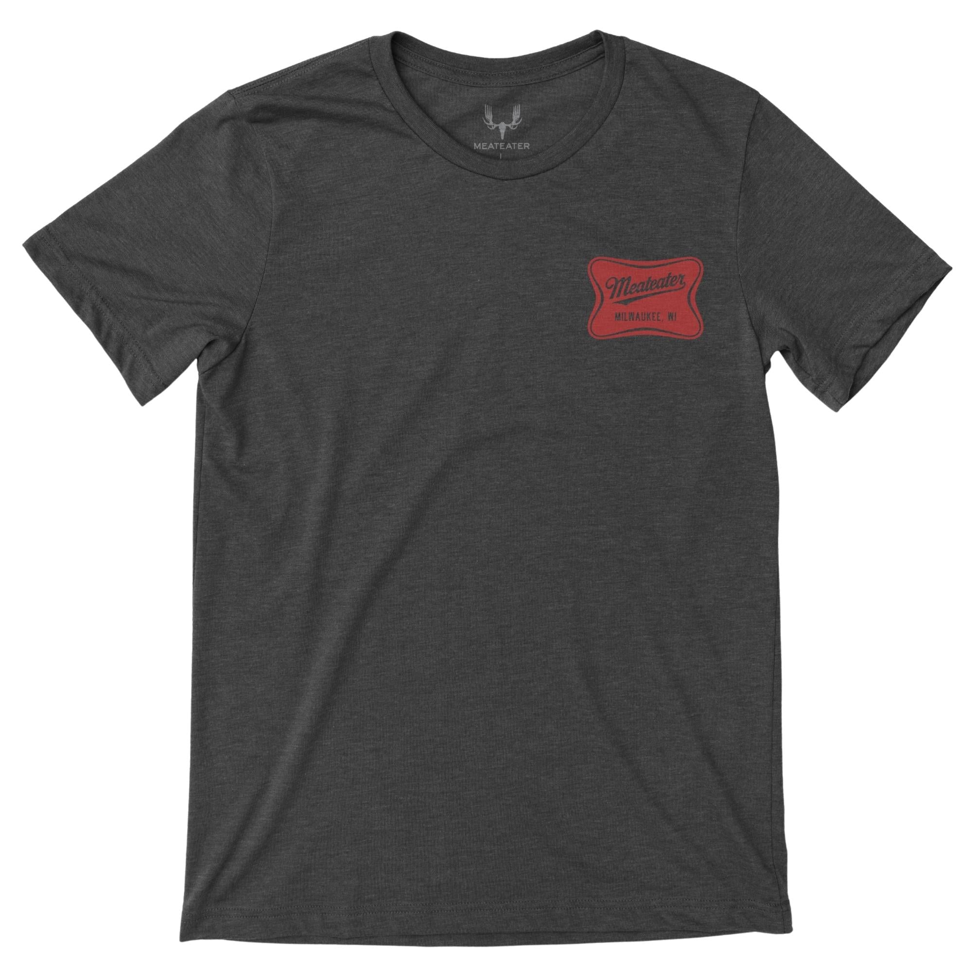 Gray t-shirt featuring "MEATEATER MILWAUKEE" in a red square.