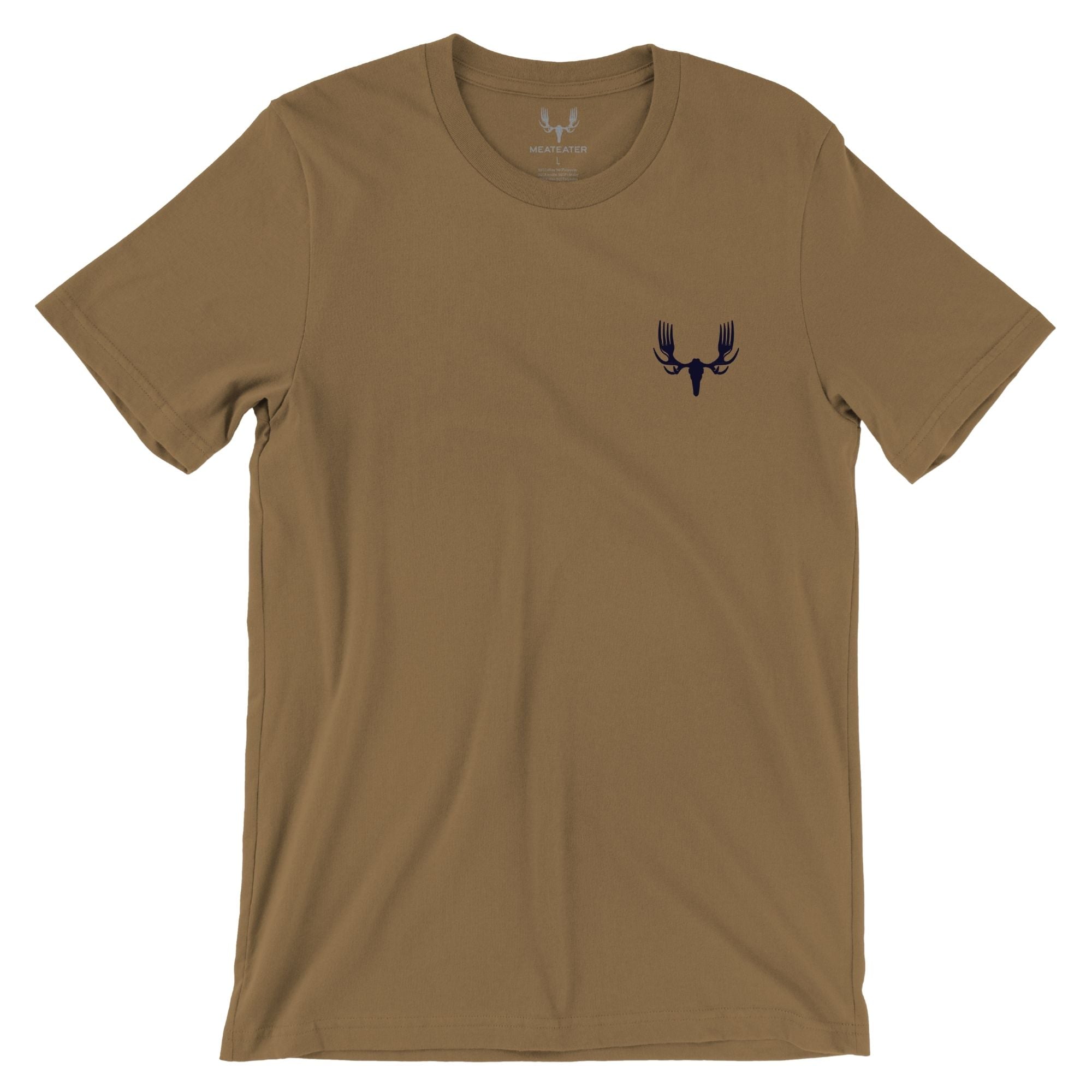 Brown T-shirt with black MEATEATER logo in the left chest.