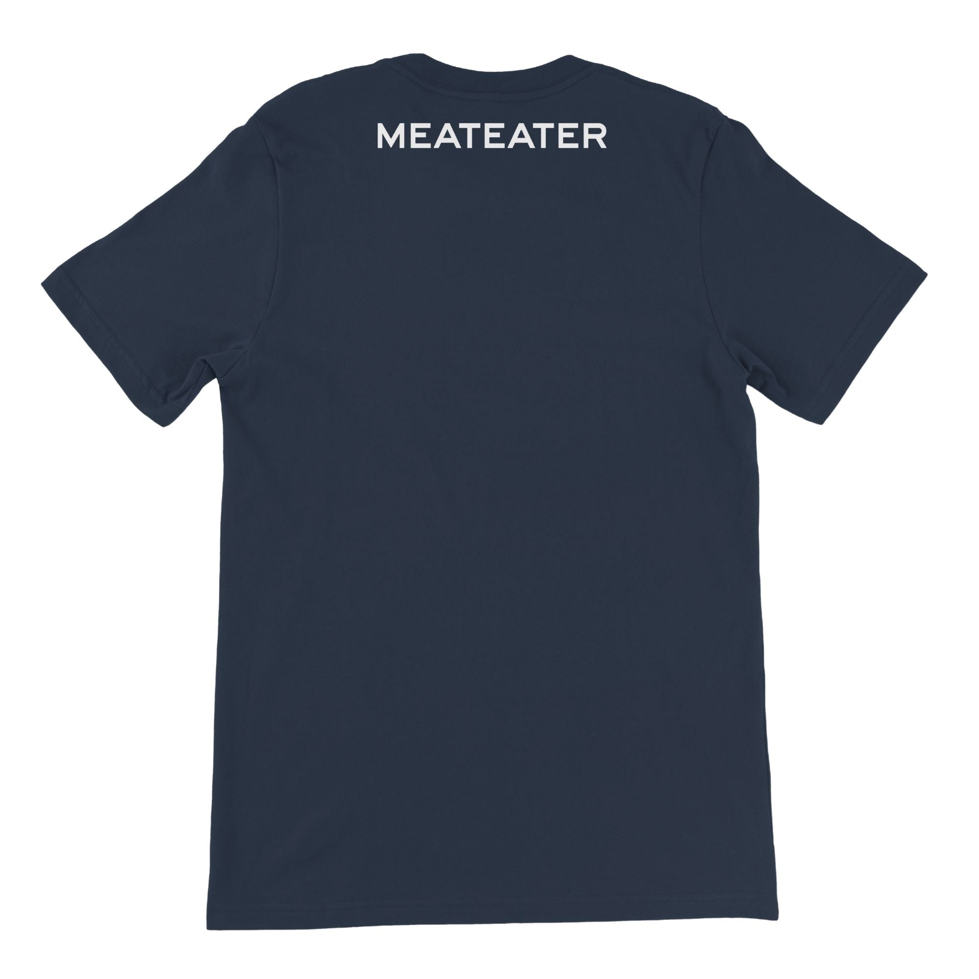 Navy heather t-shirt, back view, with white 'MEATEATER' text.