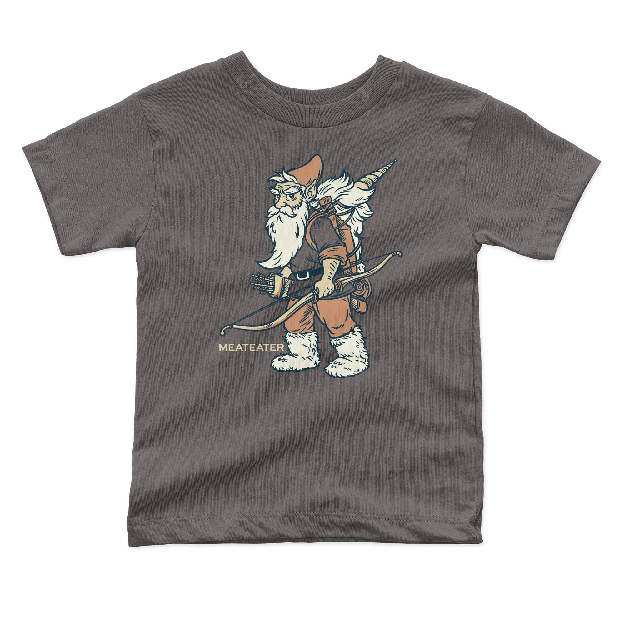 Gray t-shirt with a cartoon gnome on a white background