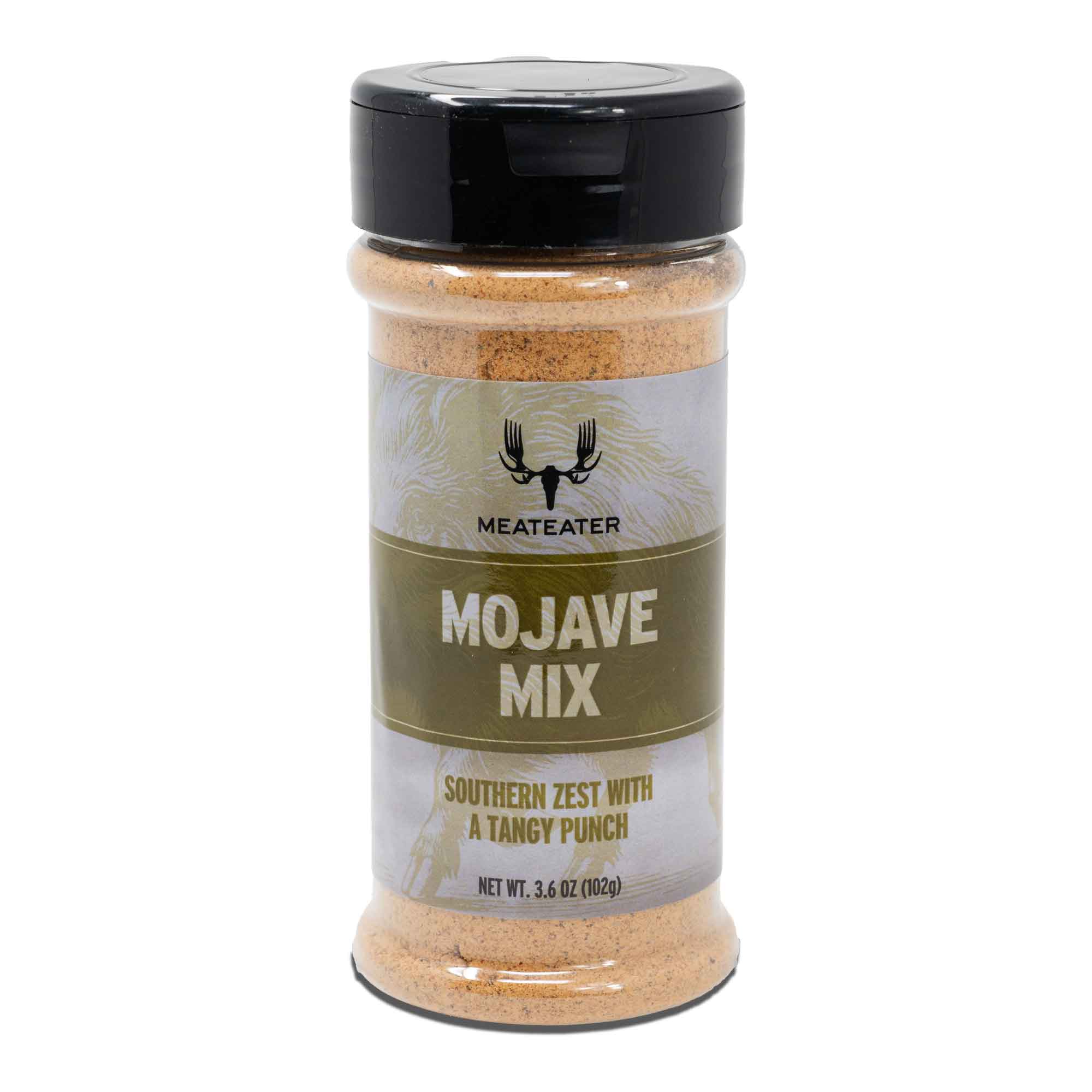 Spice jar labeled 'Mojave Mix' by Meateater on a white background
