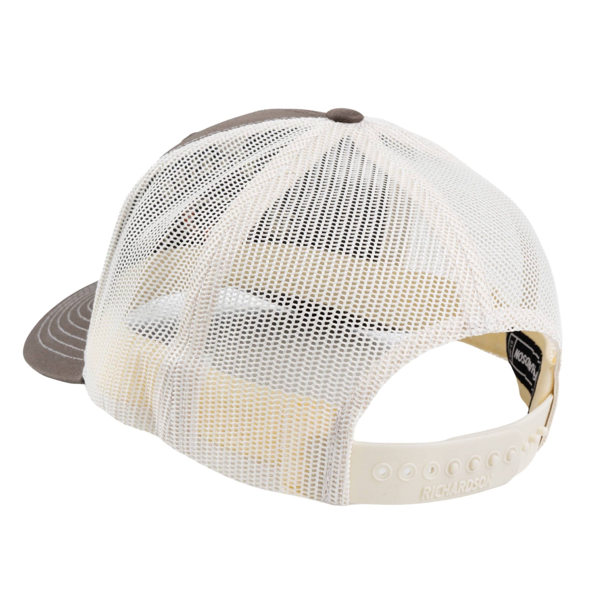 Light beige mesh cap with brown visor.