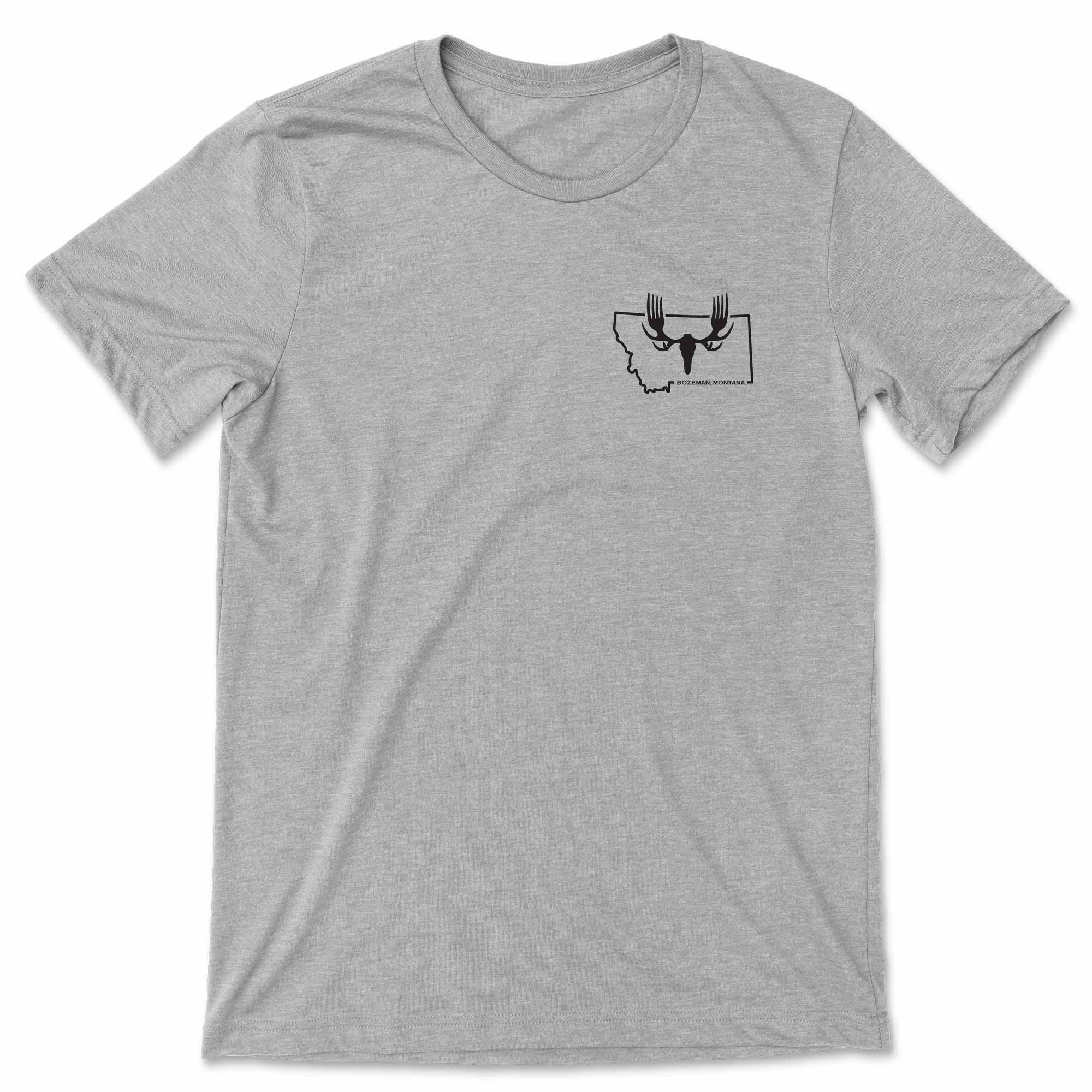 Black t-shirt with Montana graphic and 'MeatEater' branding on a white background