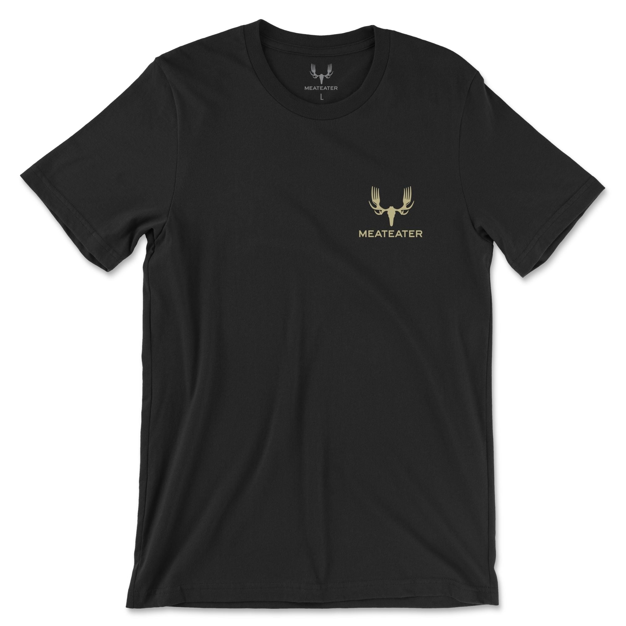 Black t-shirt with MEATEATER logo in the left chest.