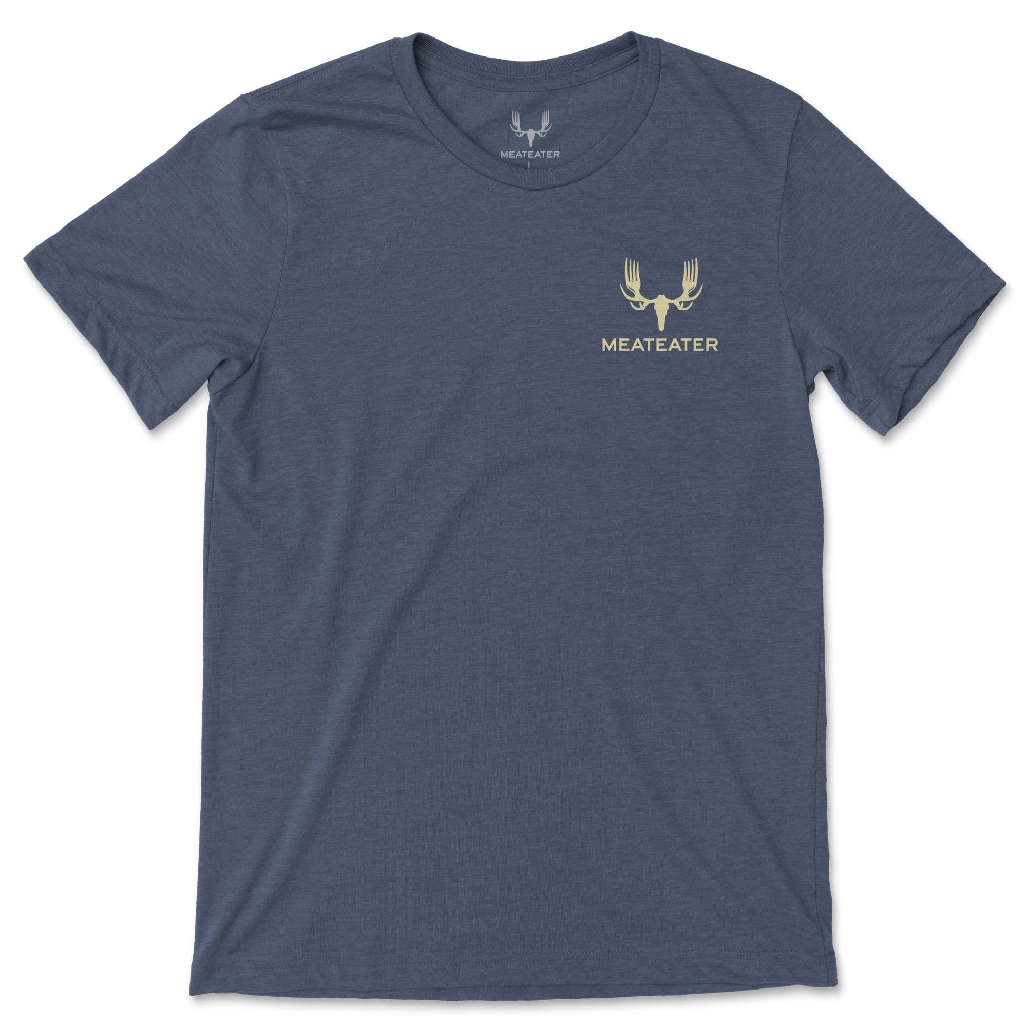 Blue heather t-shirt with MEATEATER logo in the left chest.