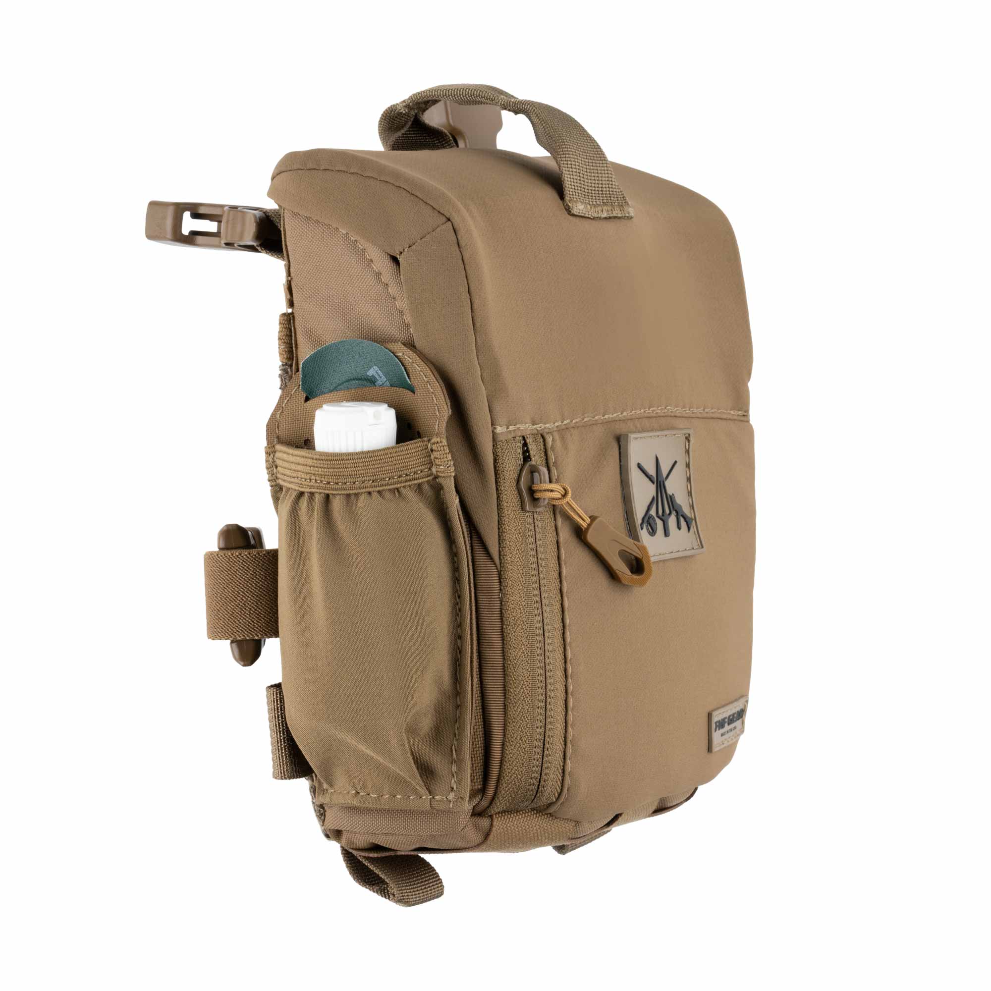 Brown bino harness with wind and call pouch attached on the side.
