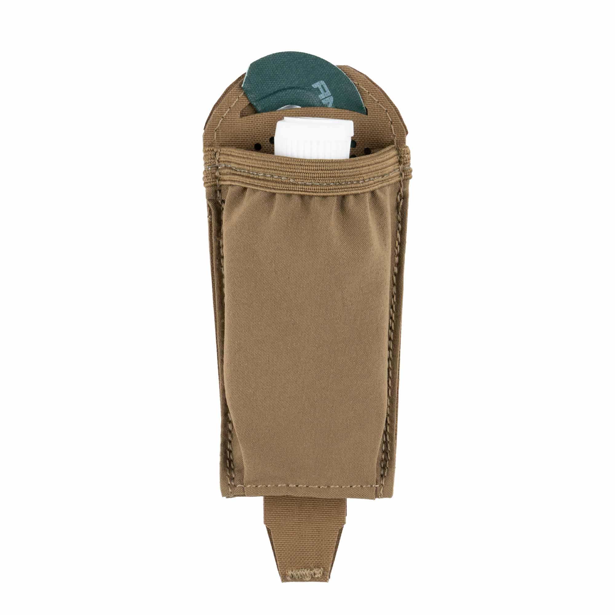 Brown wind and call MOLLE pouch with diaphragm call and wind checker.